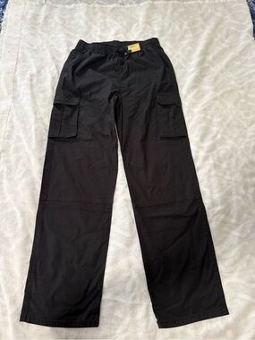 Men's Black Cargo Pants with Elastic Waist and Utility Pockets